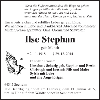 Traueranzeige von Ilse  Stephan von Darmstädter Echo